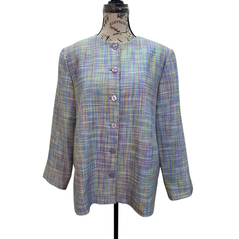 Alfred Dunner Womens Size 8 Tweed Jacket Pastel Purple Pink Tweed Blazer